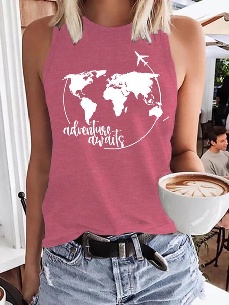 

Adventure World Map Women' Loosen Casual Tank & Cami, Pink, Tank Tops