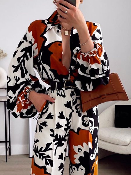 

Holiday Shirt Collar Printed Long Sleeve Blouse, As picture, Blouses and Shirts