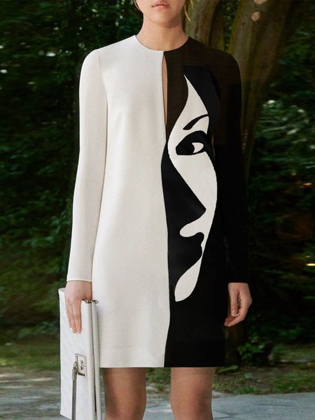 

Abstract Simple Dress, Black-white, Mini Dresses
