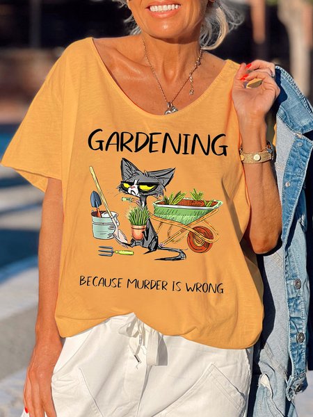 

Cat Gardening Because Murder Is Wrong Women's Casual T-Shirt, Yellow, T-shirts