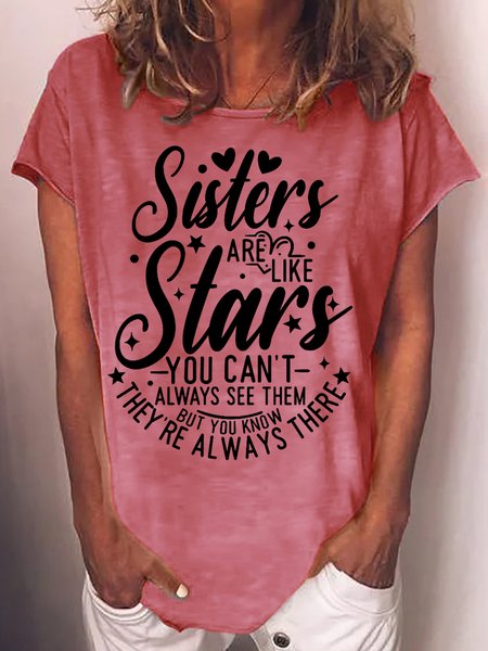 Womens Funny Sisters Casual T-Shirt, Red, T-shirts