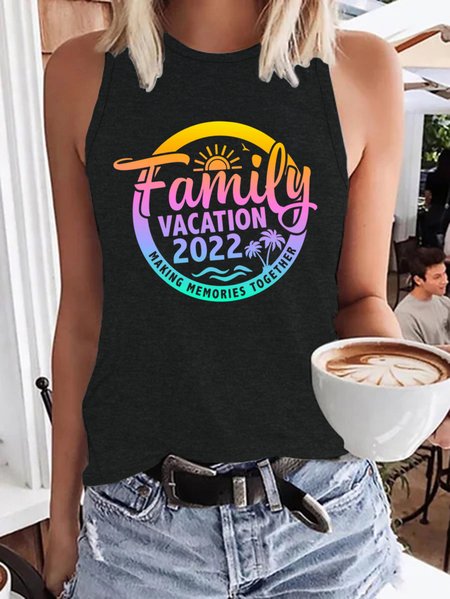 

Family Vacation 2022 Women's Polyester Cotton Crew Neck Tanks & Camis, Black, Tank Tops