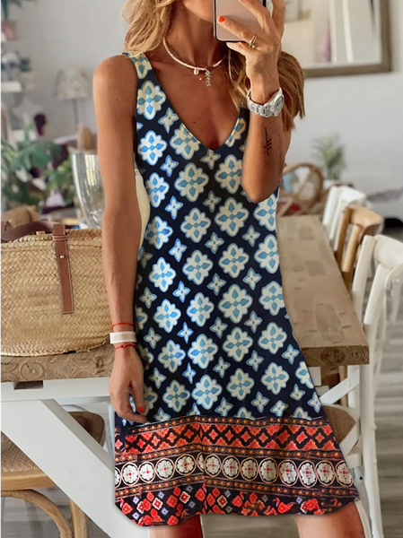 

V Neck Vacation Regular Fit Dresses, Multicolor, Dresses
