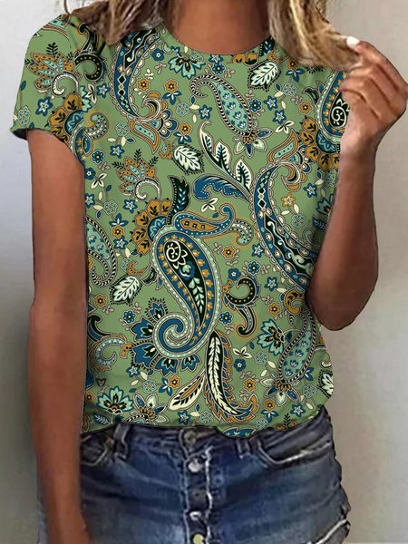 

Fit Ethnic Casual T-Shirt, Green, T-Shirts