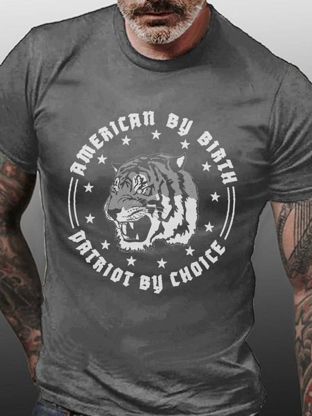 

tiger men Short Sleeve Cotton T-Shirt, Gray, T-shirts