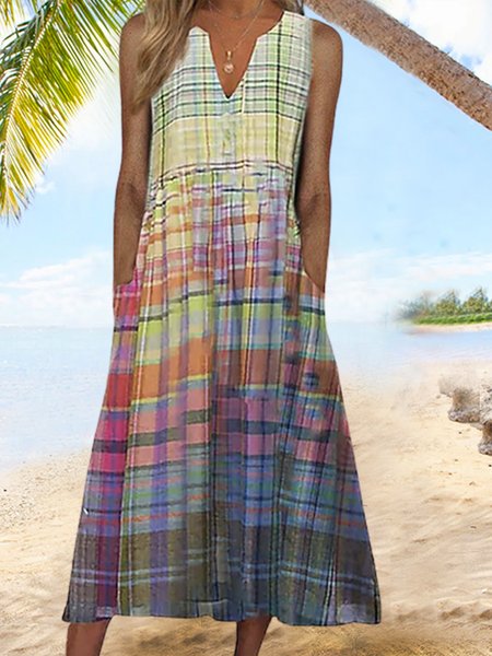 

V Neck Loosen Ombre Dresses, Multicolor, Dresses