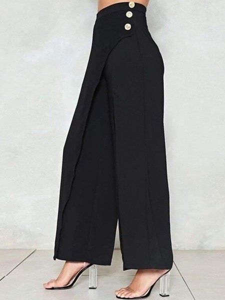 

Elegant Solid Fashion Pants, Black, Wide Leg Pants
