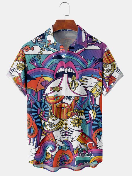

Men's Character Illustration Graphic Print Short Sleeve Shirt, Blue, Men's Floral shirt