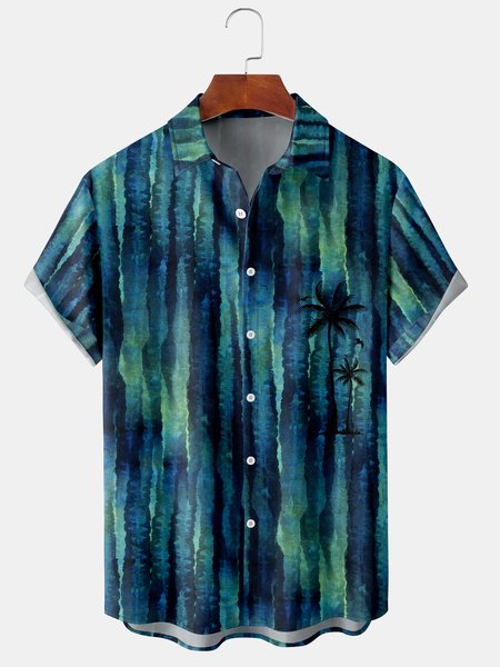 

Men's Gradient Stripe Graphic Print Short Sleeve Shirt, Green, Men's Floral shirt