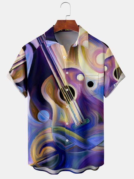 

Men's Music Art Print Casual Breathable Hawaiian Short Sleeve Shirt, Purple, Men's Floral shirt
