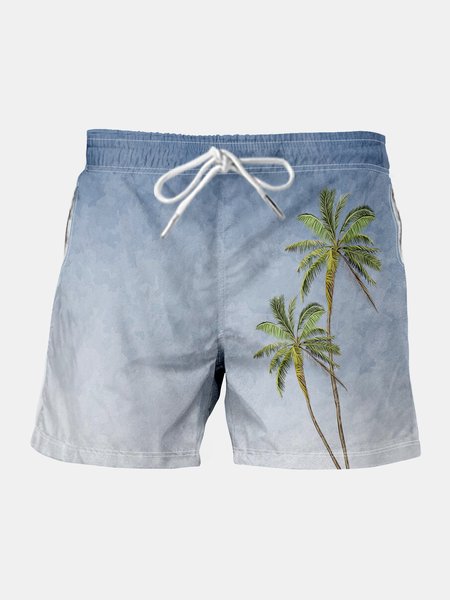 

Men's Coconut Print Elastic Waist Casual Shorts, Blue, Men's shorts