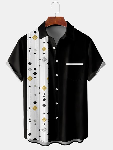 

Men's Geometric Print Short Sleeve Shirt, Black, Men's Floral shirt