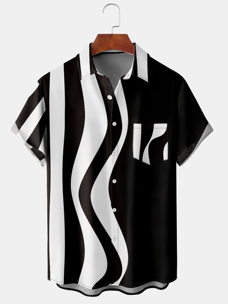 

Men's Geometric Print Short Sleeve Shirt, Black, Men's Floral shirt