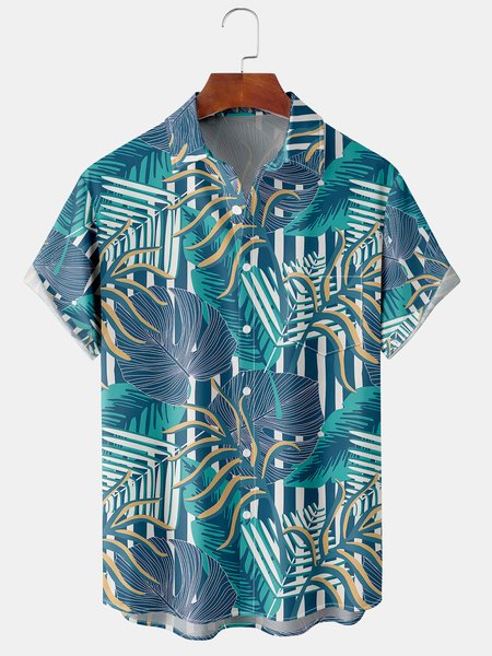 

Men's Botanical Print Short Sleeve Shirt, Blue, Men's Floral shirt