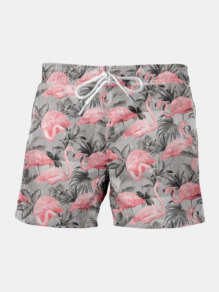 

Men's Flamingo Elastic Waist Casual Shorts, Gray, Men's shorts