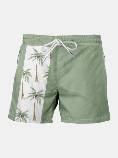 

Men's Coconut Print Elastic Waist Casual Shorts, Green, Men's shorts