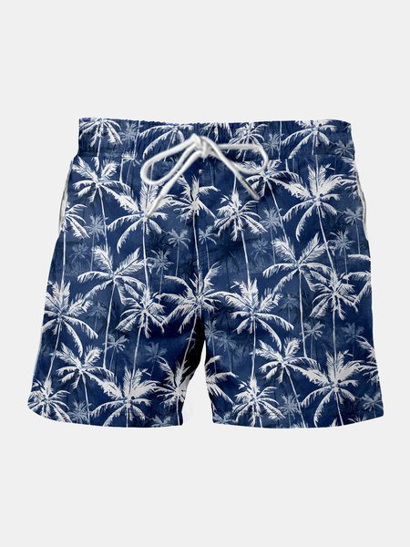

Men's Coconut Print Elastic Waist Casual Shorts, Blue, Men's shorts