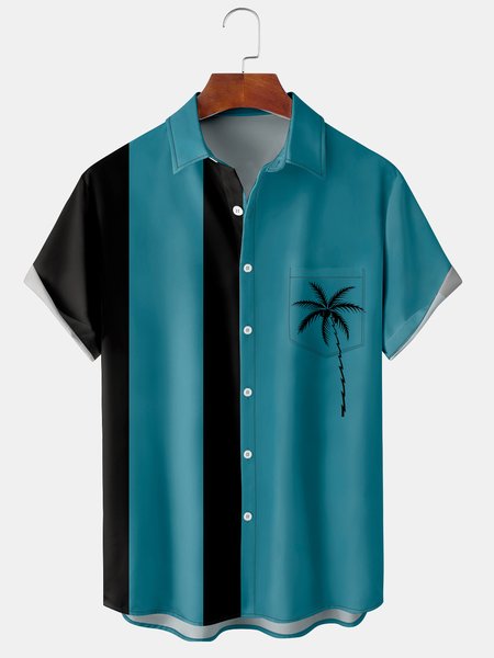 

Men's Coconut Tree Print Casual Breathable Hawaiian Short Sleeve Shirt, Green, Men's Floral shirt