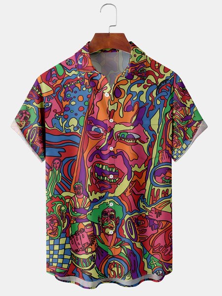 

Men's Printed Casual Short Sleeve Hawaiian Shirt, Red, Men's Floral shirt