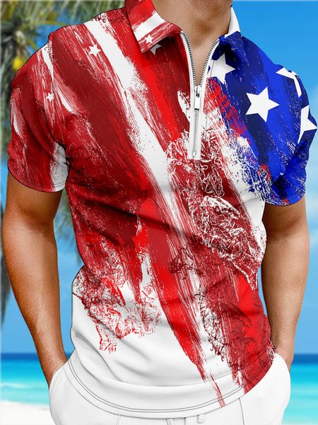 

Men Shirt American Flag Collar Short Sleeve Polo Shirt, Blue, T-shirts
