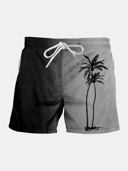 

Men's Coconut Print Elastic Waist Casual Shorts, Black, Men's shorts