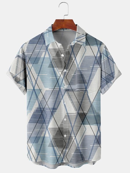 

Men' Geometric Print Short Sleeve Shirt, Blue, Men's Floral shirt