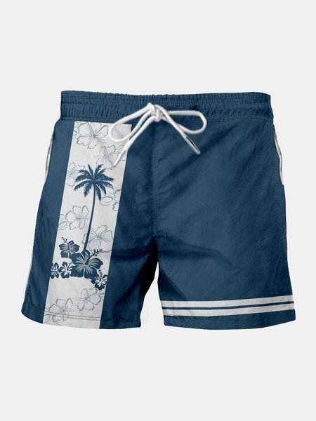 

Men's Coconut Print Elastic Waist Casual Shorts, Blue, Men's shorts
