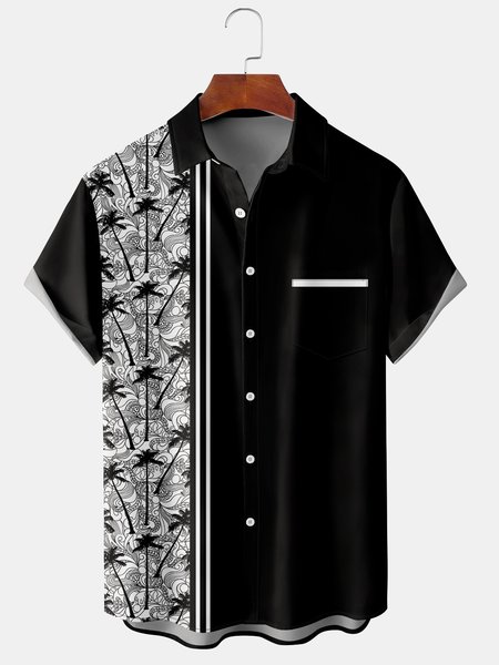 

Men's Coconut Tree Graphic Print Short Sleeve Shirt, Black, Men's Floral shirt