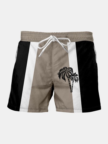

Men's Coconut Print Elastic Waist Casual Shorts, Khaki, Men's shorts