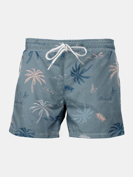 

Men's Coconut Print Elastic Waist Casual Shorts, Blue, Men's shorts