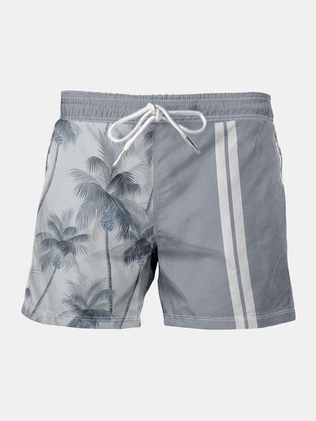 

Men's Coconut Print Elastic Waist Casual Shorts, Blue, Men's shorts