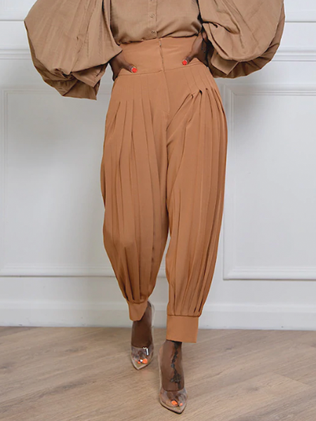 

Summer High Waist Zipper fly Elegant Fashion Daily Tapered/Carrot Pants, Khaki, Wide Leg Pants