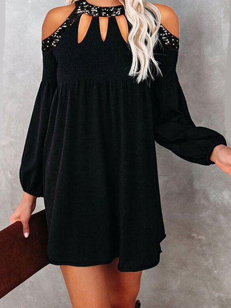 

Casual Loosen Solid Dress, Black, Mini Dresses