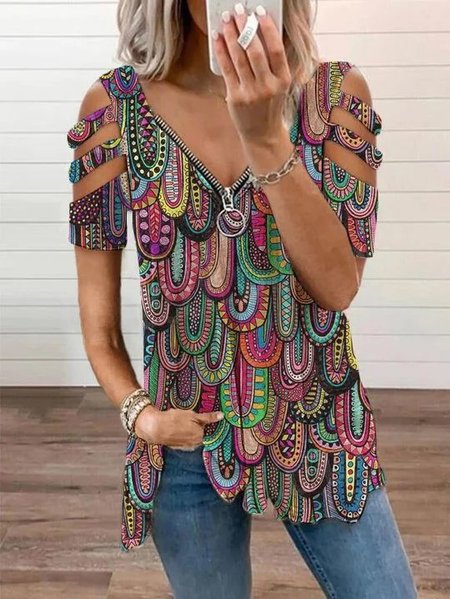 

Geometric Vacation Regular Fit Tops, Multicolor, Shirts & Blouses