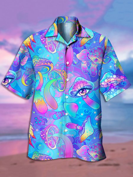 

Men's Printed Casual Short Sleeve Hawaiian Shirt, Blue, Men's Floral shirt