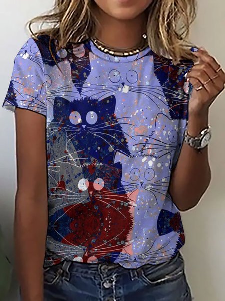 

Women Funny Cat American Flag Sweet T-Shirt, Blue, T-shirts