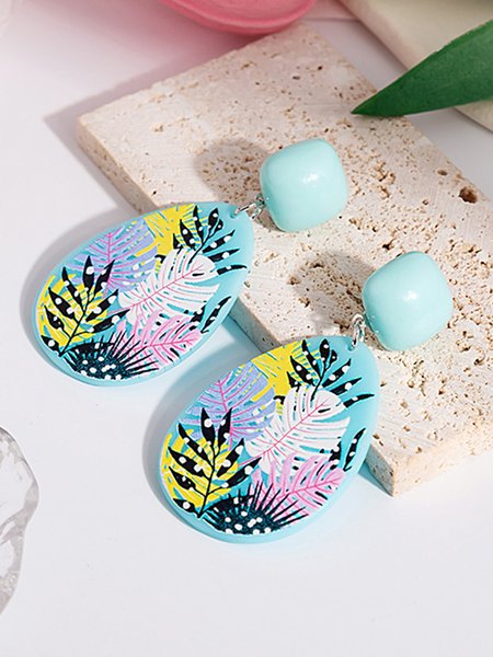 

JFN Beach Vacation Style Cartoon Flower Pattern Colorblock Earrings, Blue, Earrings