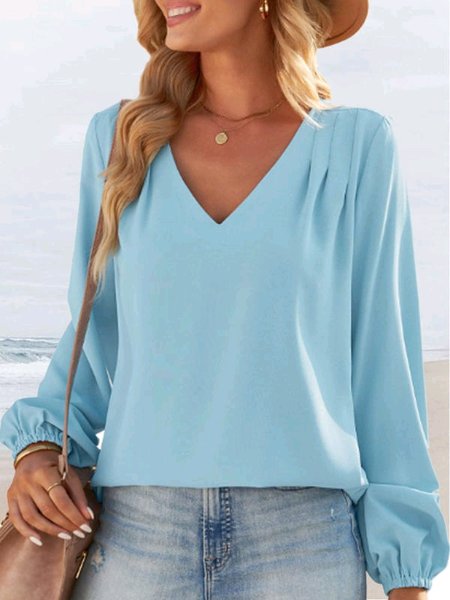 

Plain Boho Cotton Tops, Blue, Shirts & Blouses