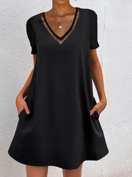 Black V-Neck Short Sleeve Loose Prom Dress, Dresses