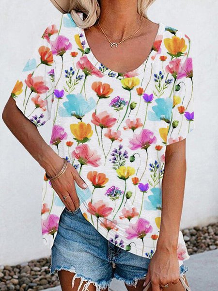 

Holiday flower loose Pullover T-shirt extra large, Multicolor, Tops