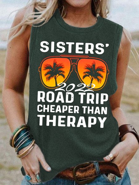 

Womens Cute Sisters Road Trip Vacay Vacation 2022 Letter Tanks & Camis, Green, Tank Tops