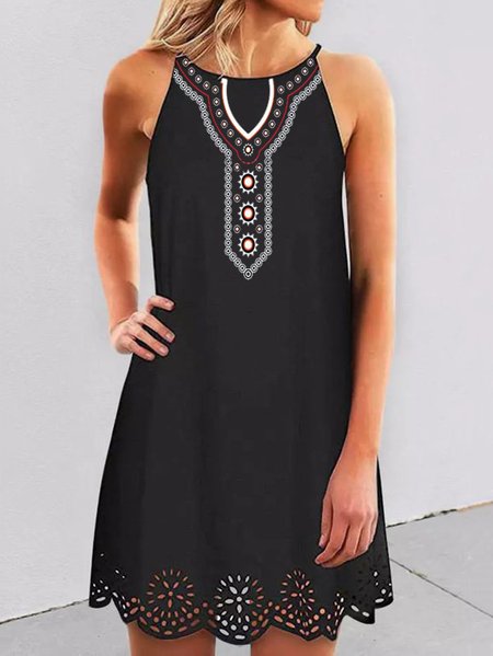

Casual Hollow Out Tribal Printed Dresses, Black, Mini Dresses
