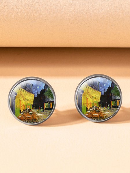 

JFN Vintage Time Stone Oil Painting Earrings, Color4, Earrings