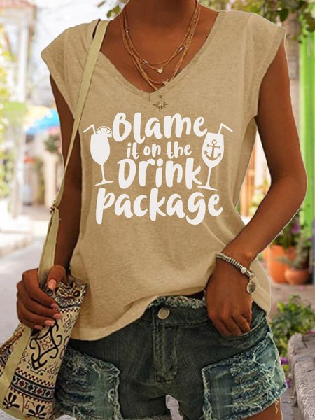 

Blame It On The Drink Package Vacation Women's Tanks & Camis, Khaki, Tank Tops
