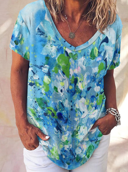 

Women's Casual Abstract Print V-Neck T-Shirt, As picture, T-shirts