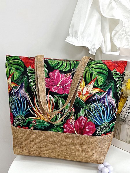 

JFN Holiday Style Flowers Large Capacity Cotton and Linen Shoulder Bags Tote Bags Shopping Bags, Color9, Women's Bags