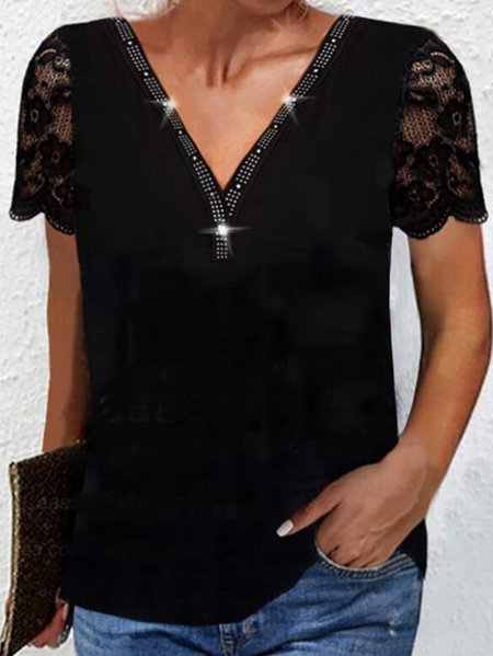 

V Neck Tops, Black, T-Shirts