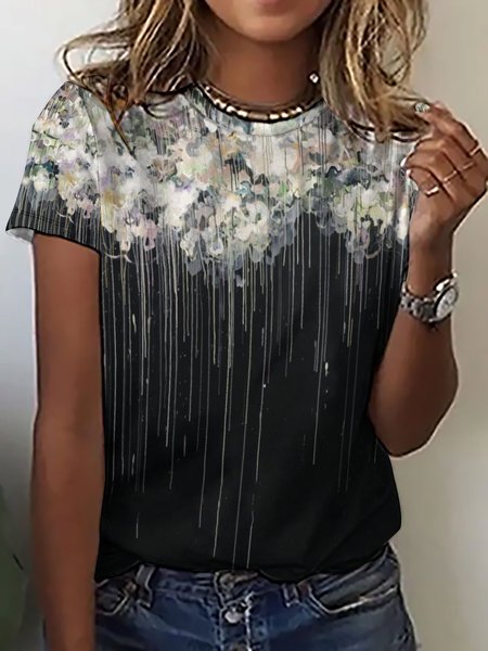 

Women's Casual Abstract Gradient Print Crew Neck T-Shirt, As picture, T-shirts