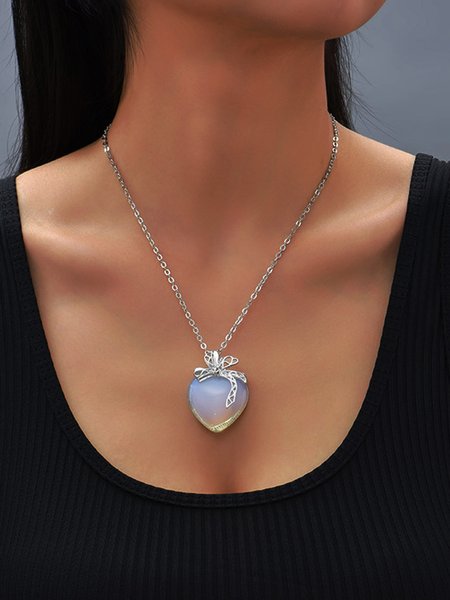 

JFN Vintage Geometric Love Natural Moonstone Bow Necklace, White, Necklaces