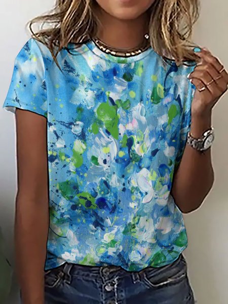 

Women's Casual Abstract Print Crew Neck T-Shirt, As picture, T-shirts